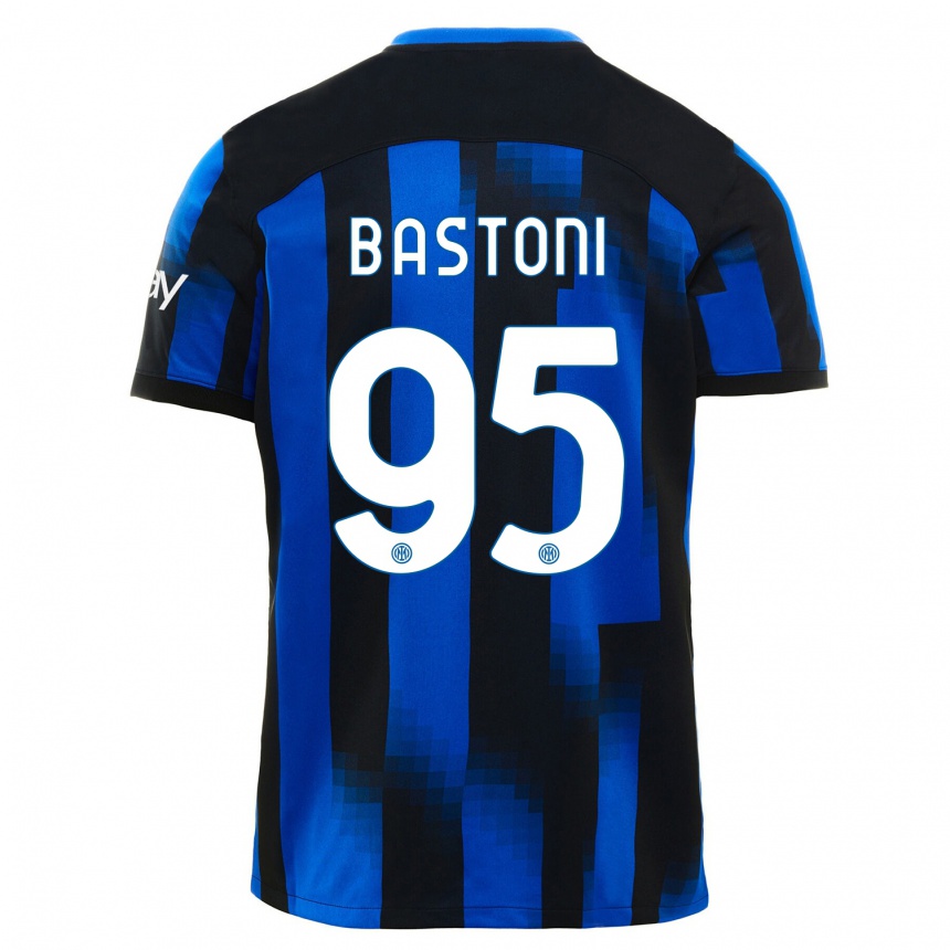 Niño Fútbol Camiseta Alessandro Bastoni #95 Azul Negro 1ª Equipación 2023/24 Perú