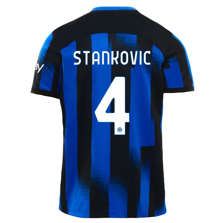 Niño Fútbol Camiseta Aleksandar Stankovic #4 Azul Negro 1ª Equipación 2023/24 Perú