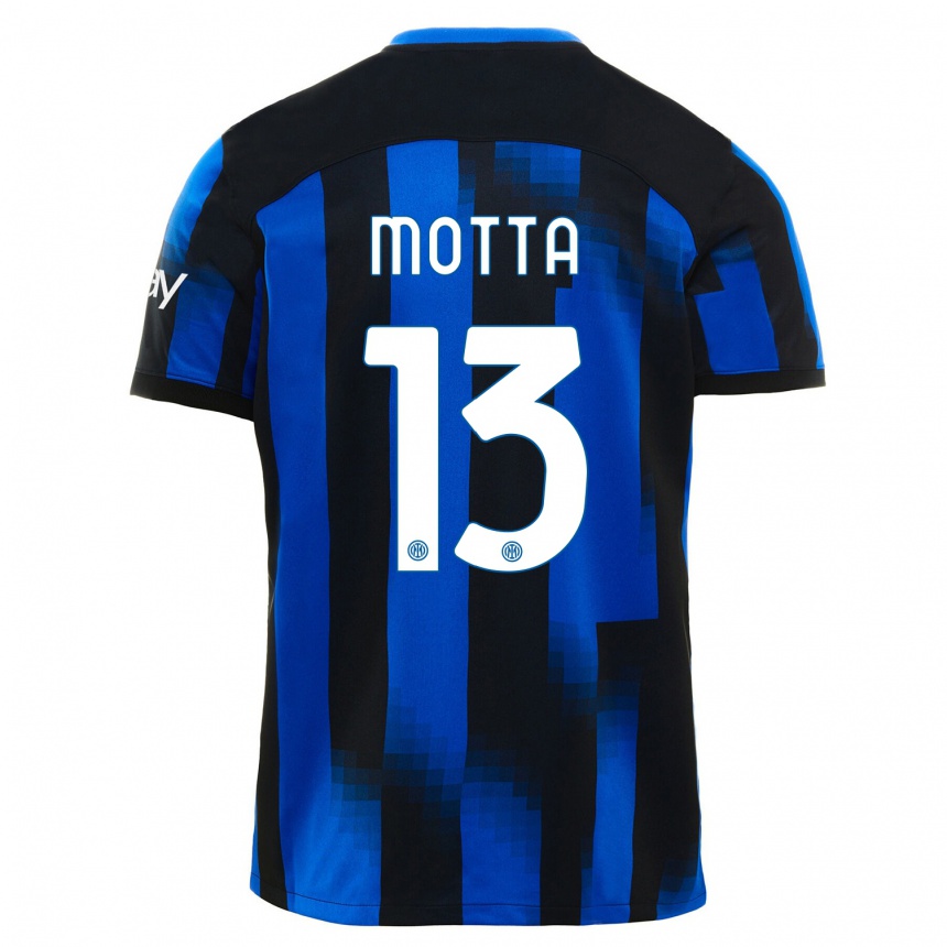 Niño Fútbol Camiseta Matteo Motta #13 Azul Negro 1ª Equipación 2023/24 Perú