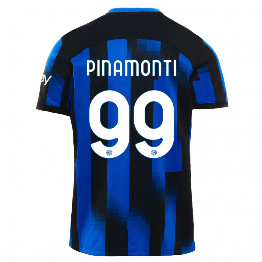 Niño Fútbol Camiseta Andrea Pinamonti #99 Azul Negro 1ª Equipación 2023/24 Perú