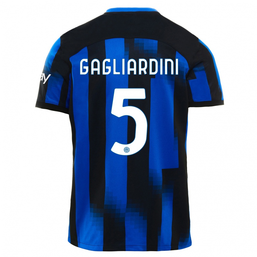 Niño Fútbol Camiseta Roberto Gagliardini #5 Azul Negro 1ª Equipación 2023/24 Perú