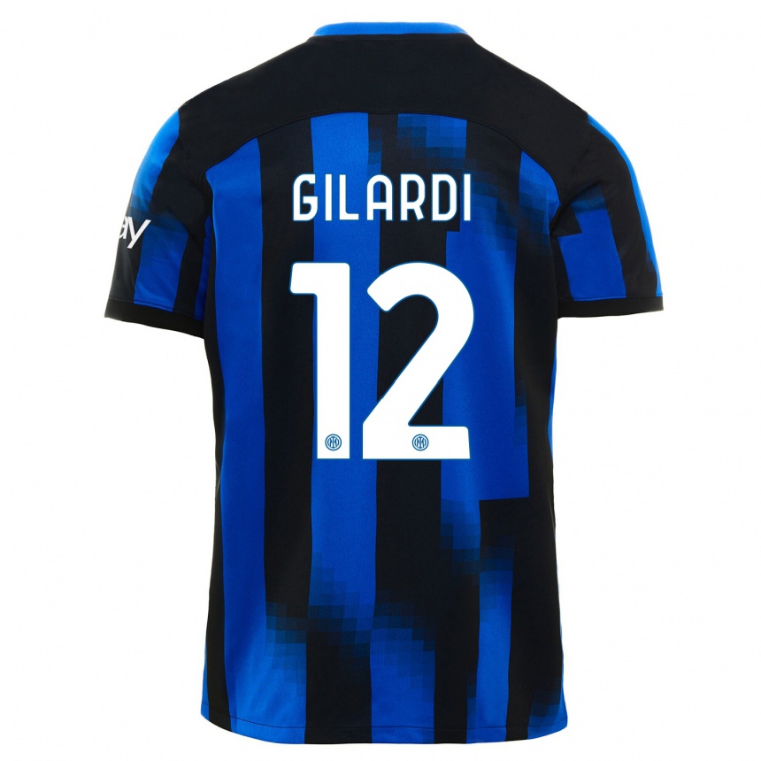 Niño Fútbol Camiseta Astrid Gilardi #12 Azul Negro 1ª Equipación 2023/24 Perú