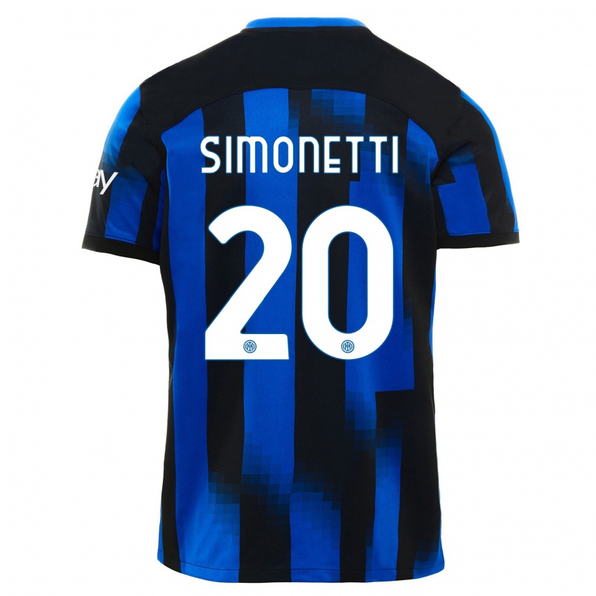 Niño Fútbol Camiseta Flaminia Simonetti #20 Azul Negro 1ª Equipación 2023/24 Perú