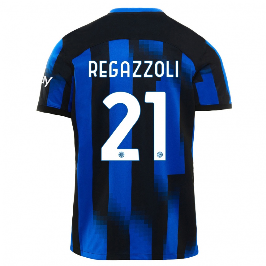 Niño Fútbol Camiseta Alice Regazzoli #21 Azul Negro 1ª Equipación 2023/24 Perú