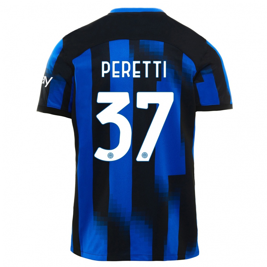 Niño Fútbol Camiseta Lorenzo Peretti #37 Azul Negro 1ª Equipación 2023/24 Perú