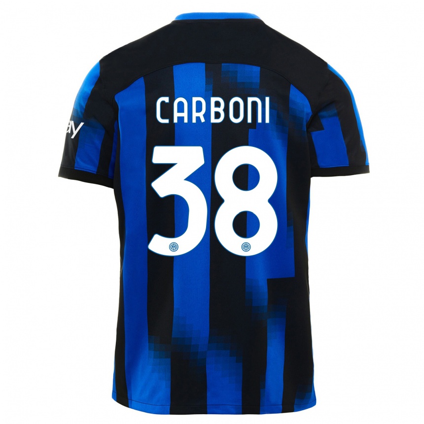 Niño Fútbol Camiseta Valentin Carboni #38 Azul Negro 1ª Equipación 2023/24 Perú