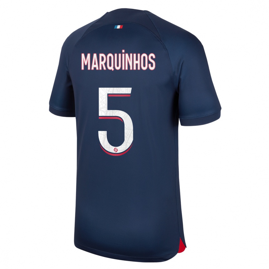 Niño Fútbol Camiseta Marquinhos #5 Azul Rojo 1ª Equipación 2023/24 Perú