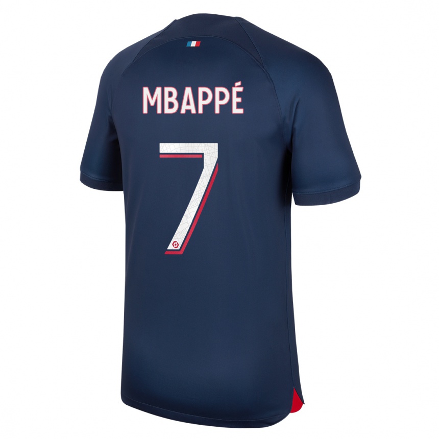 Niño Fútbol Camiseta Kylian Mbappe #7 Azul Rojo 1ª Equipación 2023/24 Perú