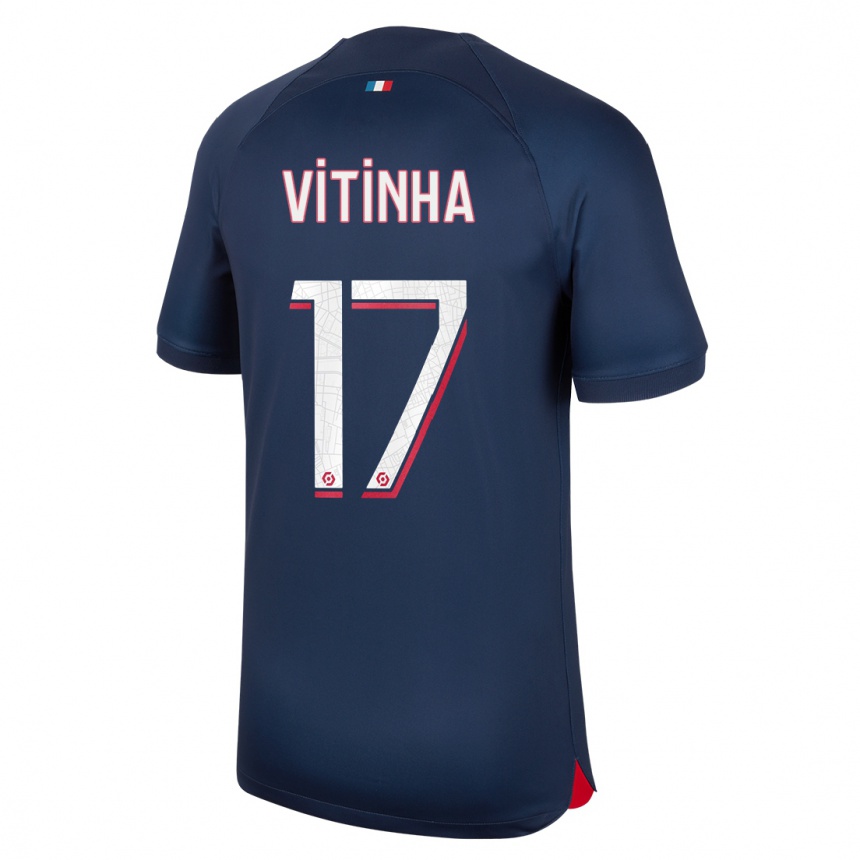 Niño Fútbol Camiseta Vitinha #17 Azul Rojo 1ª Equipación 2023/24 Perú