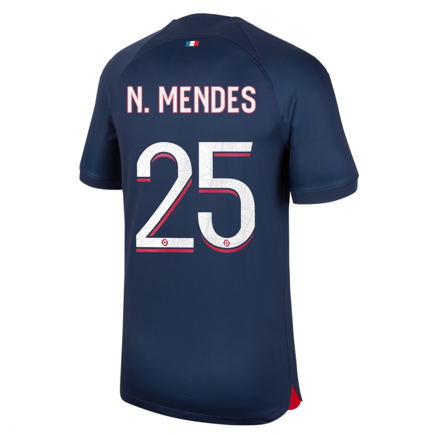 Niño Fútbol Camiseta Nuno Mendes #25 Azul Rojo 1ª Equipación 2023/24 Perú