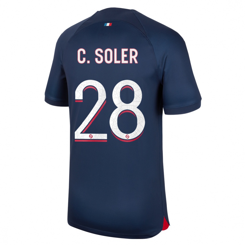 Niño Fútbol Camiseta Carlos Soler #28 Azul Rojo 1ª Equipación 2023/24 Perú