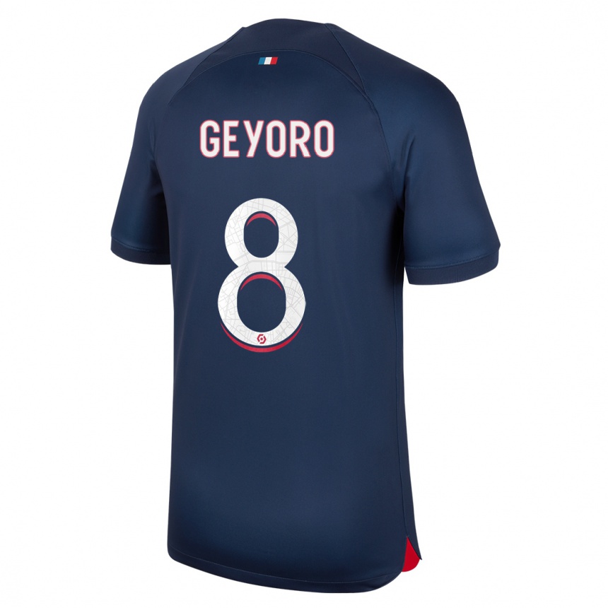 Niño Fútbol Camiseta Grace Geyoro #8 Azul Rojo 1ª Equipación 2023/24 Perú