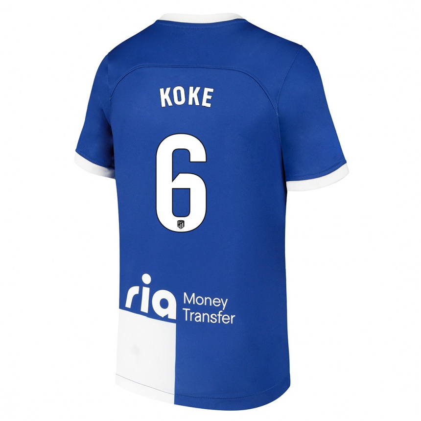 Niño Fútbol Camiseta Koke #6 Azul Blanco 2ª Equipación 2023/24 Perú