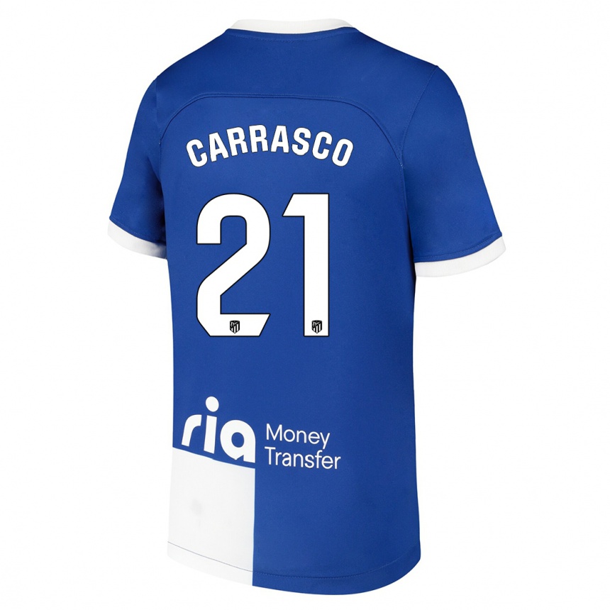 Niño Fútbol Camiseta Yannick Carrasco #21 Azul Blanco 2ª Equipación 2023/24 Perú