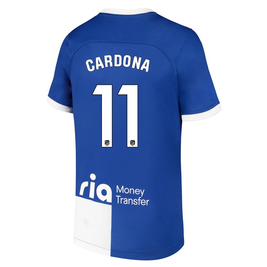 Niño Fútbol Camiseta Marta Cardona #11 Azul Blanco 2ª Equipación 2023/24 Perú