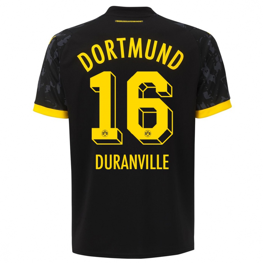 Niño Fútbol Camiseta Julien Duranville #16 Negro 2ª Equipación 2023/24 Perú