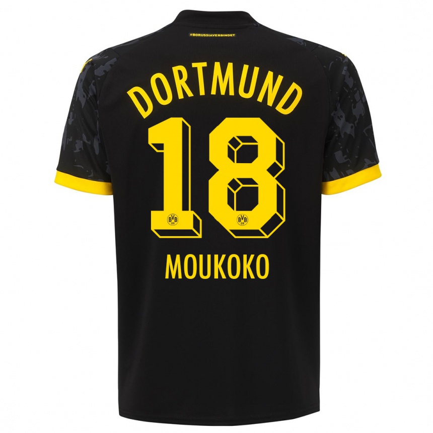 Niño Fútbol Camiseta Youssoufa Moukoko #18 Negro 2ª Equipación 2023/24 Perú