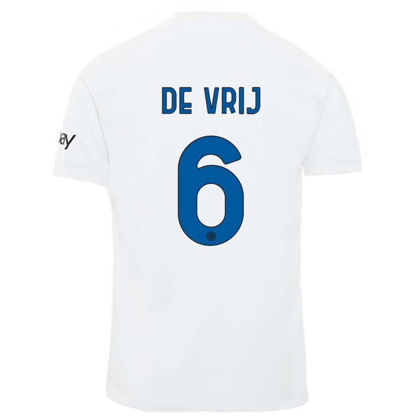 Niño Fútbol Camiseta Stefan De Vrij #6 Blanco 2ª Equipación 2023/24 Perú