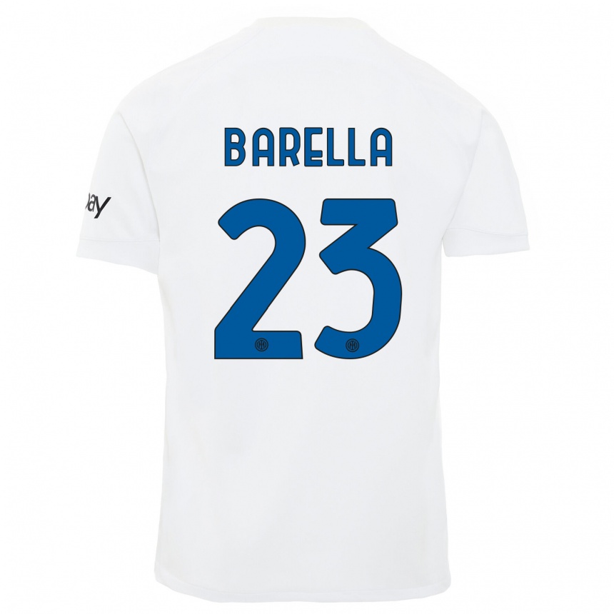 Niño Fútbol Camiseta Nicolo Barella #23 Blanco 2ª Equipación 2023/24 Perú