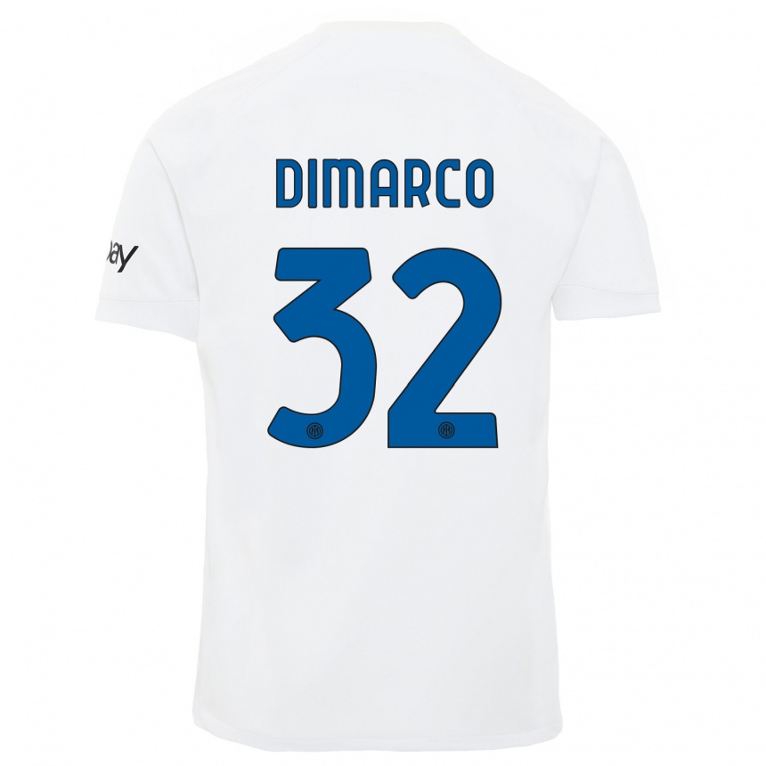 Niño Fútbol Camiseta Federico Dimarco #32 Blanco 2ª Equipación 2023/24 Perú