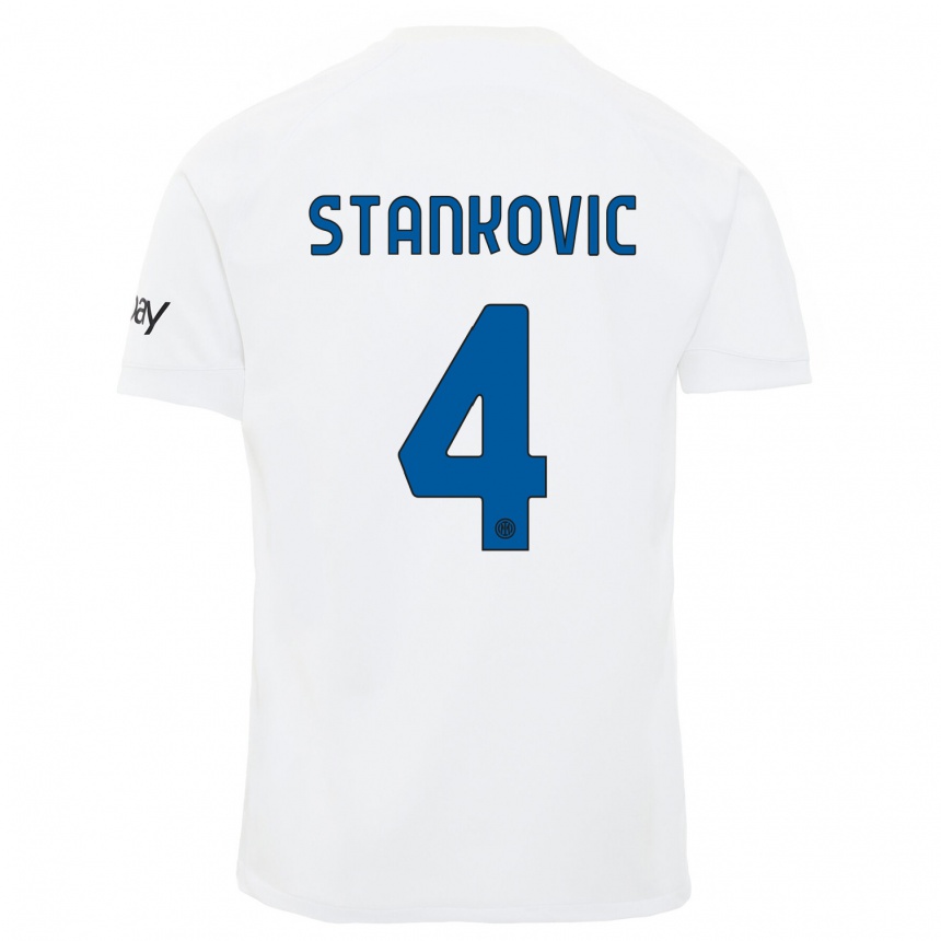 Niño Fútbol Camiseta Aleksandar Stankovic #4 Blanco 2ª Equipación 2023/24 Perú