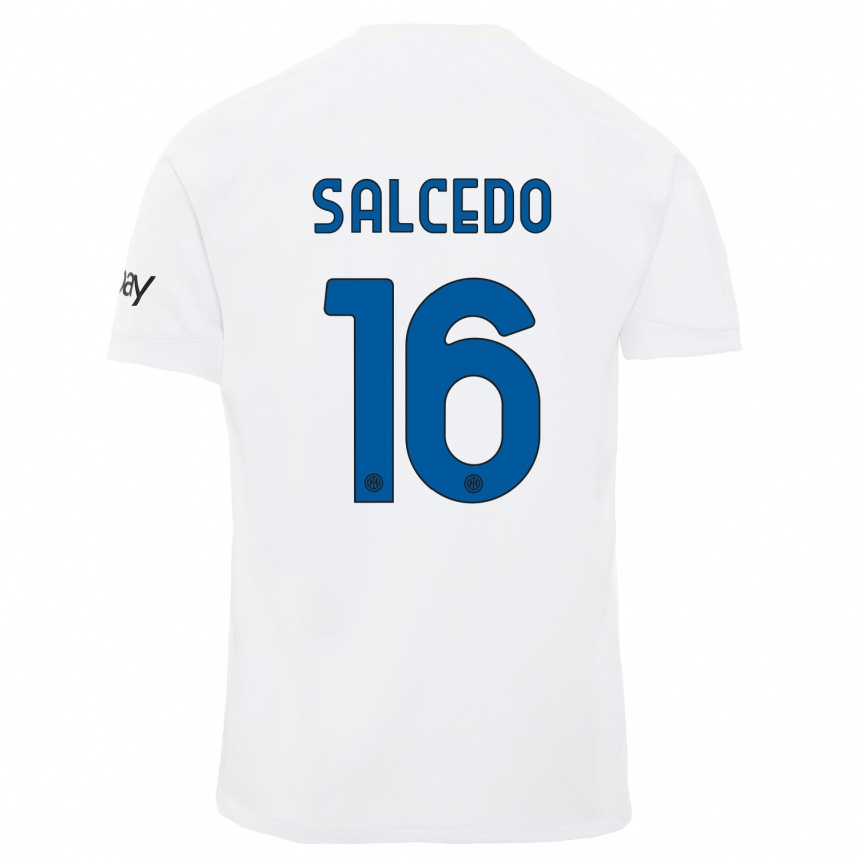 Niño Fútbol Camiseta Eddie Salcedo #16 Blanco 2ª Equipación 2023/24 Perú