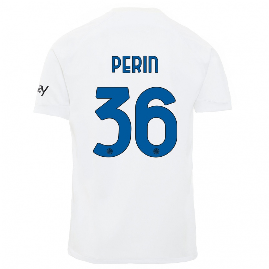 Niño Fútbol Camiseta Nicolo Perin #36 Blanco 2ª Equipación 2023/24 Perú