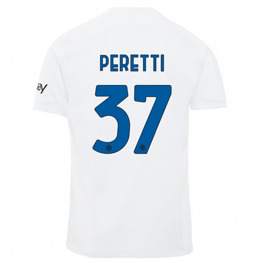 Niño Fútbol Camiseta Lorenzo Peretti #37 Blanco 2ª Equipación 2023/24 Perú