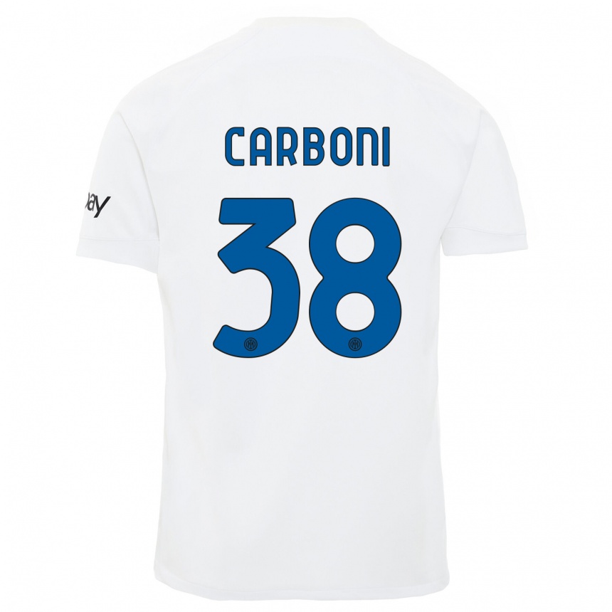 Niño Fútbol Camiseta Valentin Carboni #38 Blanco 2ª Equipación 2023/24 Perú