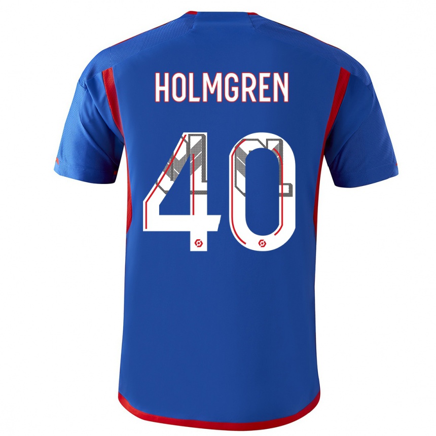 Niño Fútbol Camiseta Emma Holmgren #40 Azul Rojo 2ª Equipación 2023/24 Perú