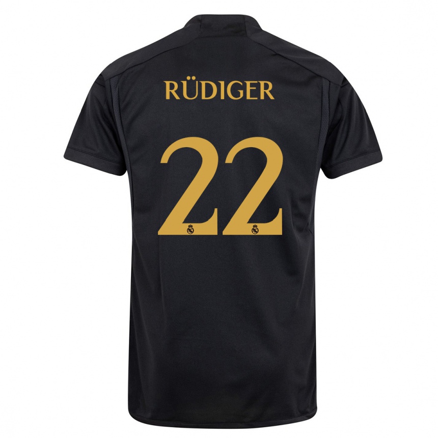 Niño Fútbol Camiseta Antonio Rudiger #22 Negro Equipación Tercera 2023/24 Perú