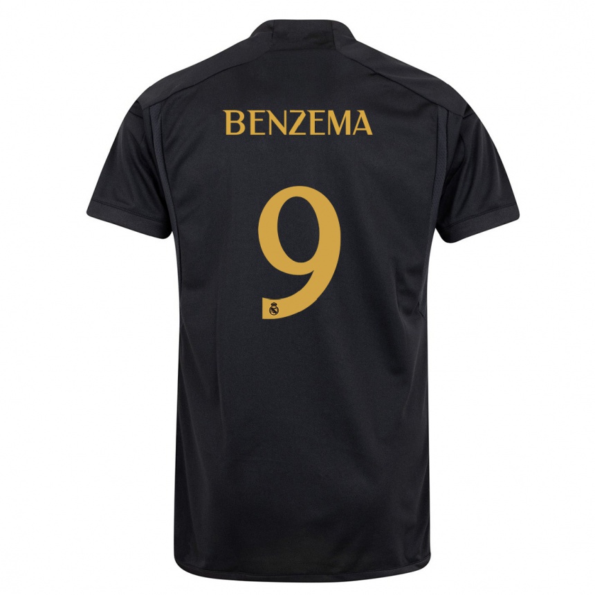 Niño Fútbol Camiseta Karim Benzema #9 Negro Equipación Tercera 2023/24 Perú