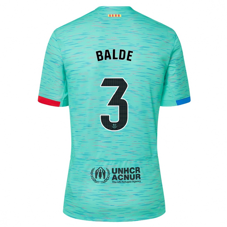 Niño Fútbol Camiseta Alejandro Balde #3 Aguamarina Clara Equipación Tercera 2023/24 Perú