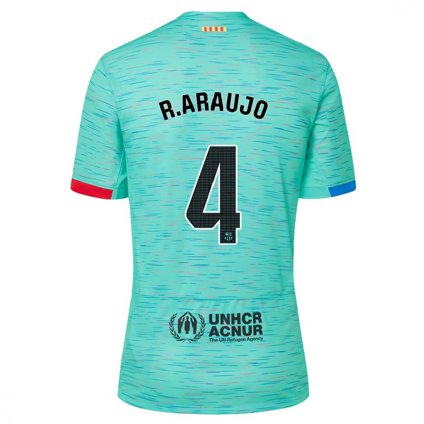 Niño Fútbol Camiseta Ronald Araujo #4 Aguamarina Clara Equipación Tercera 2023/24 Perú