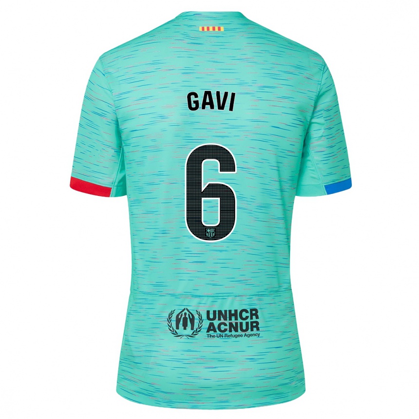 Niño Fútbol Camiseta Gavi #6 Aguamarina Clara Equipación Tercera 2023/24 Perú