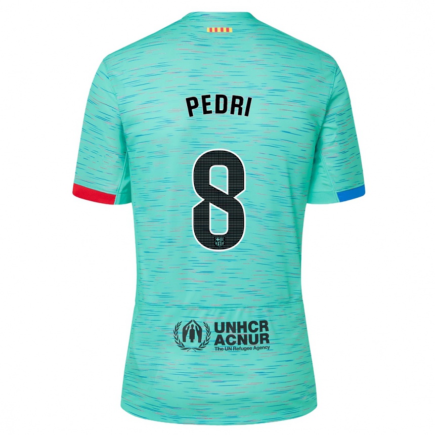 Niño Fútbol Camiseta Pedri #8 Aguamarina Clara Equipación Tercera 2023/24 Perú