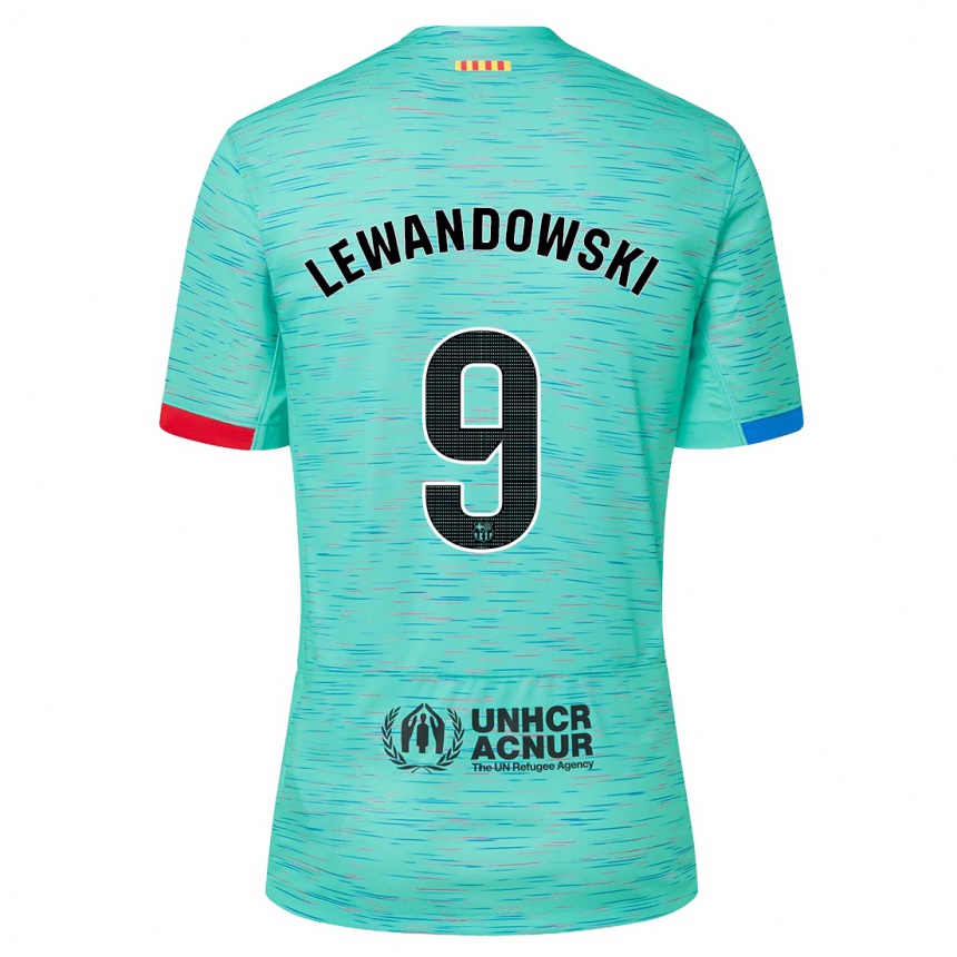 Niño Fútbol Camiseta Robert Lewandowski #9 Aguamarina Clara Equipación Tercera 2023/24 Perú