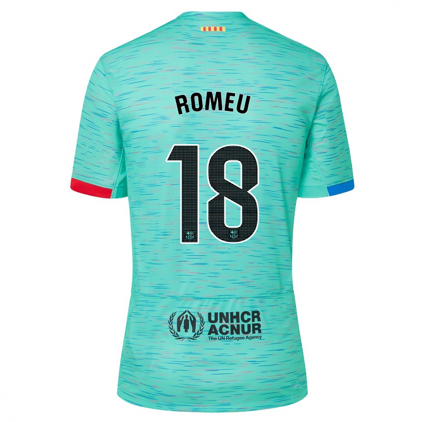 Niño Fútbol Camiseta Oriol Romeu #18 Aguamarina Clara Equipación Tercera 2023/24 Perú