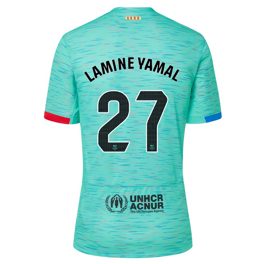 Niño Fútbol Camiseta Lamine Yamal #27 Aguamarina Clara Equipación Tercera 2023/24 Perú