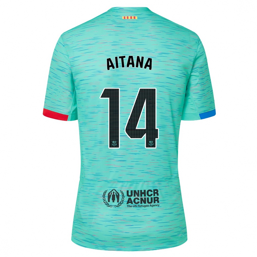 Niño Fútbol Camiseta Aitana Bonmati #14 Aguamarina Clara Equipación Tercera 2023/24 Perú