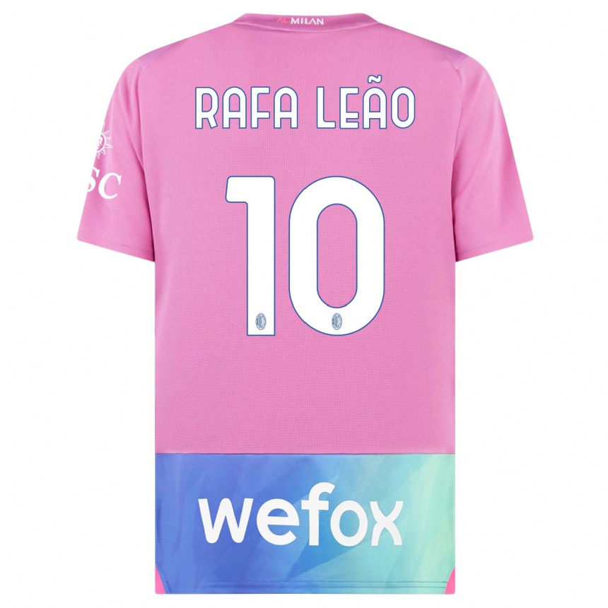 Niño Fútbol Camiseta Rafael Leao #10 Rosado Morado Equipación Tercera 2023/24 Perú