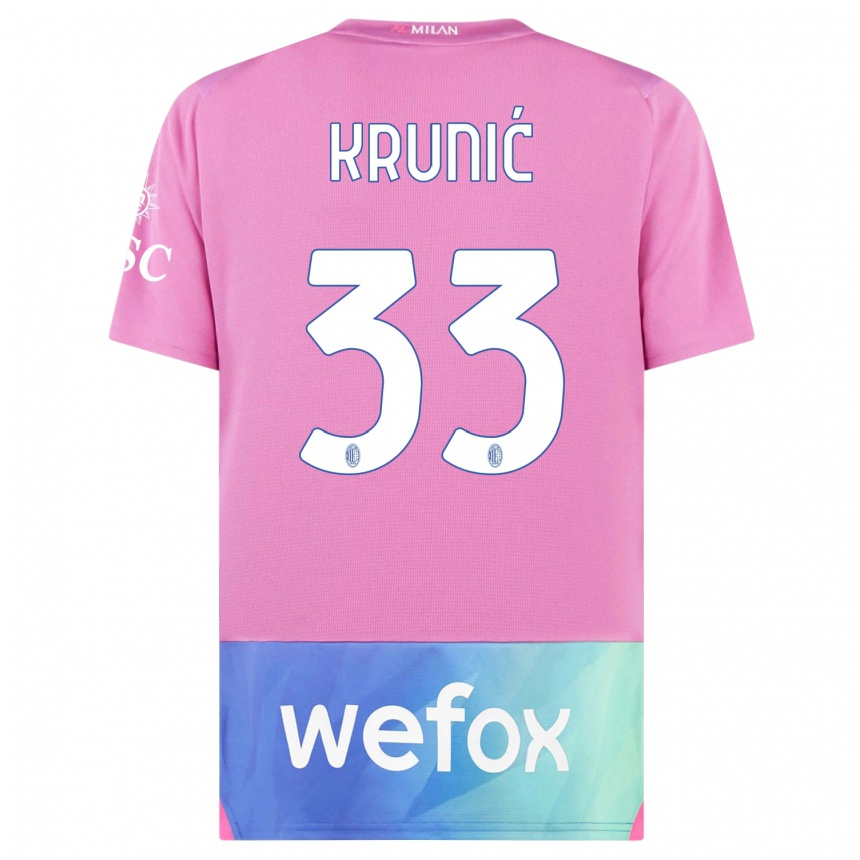 Niño Fútbol Camiseta Rade Krunic #33 Rosado Morado Equipación Tercera 2023/24 Perú