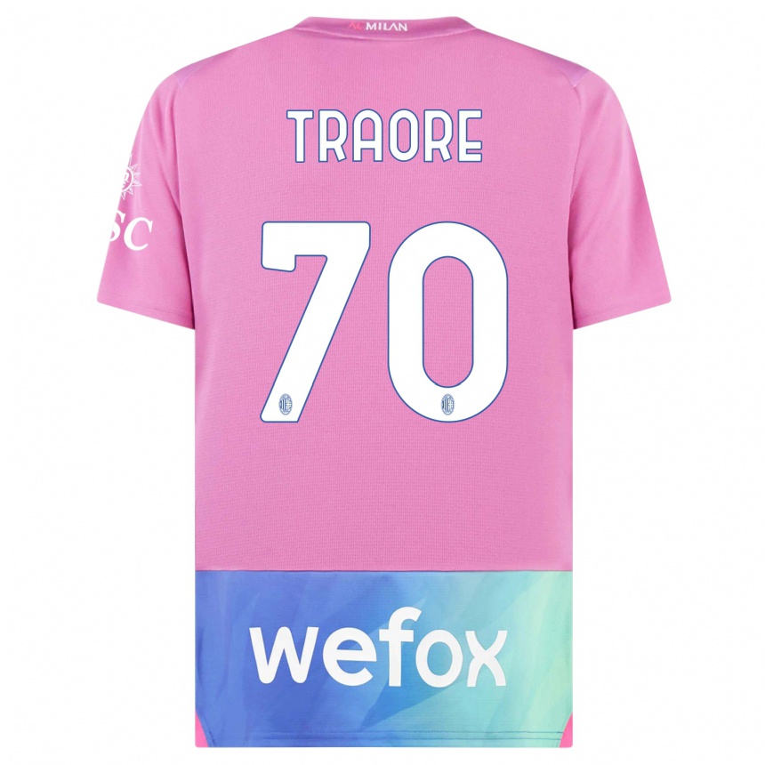 Niño Fútbol Camiseta Chaka Traore #70 Rosado Morado Equipación Tercera 2023/24 Perú