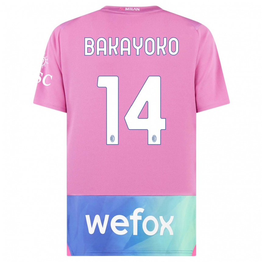 Niño Fútbol Camiseta Tiemoue Bakayoko #14 Rosado Morado Equipación Tercera 2023/24 Perú