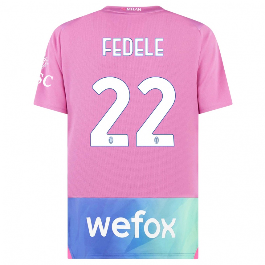 Niño Fútbol Camiseta Noemi Fedele #22 Rosado Morado Equipación Tercera 2023/24 Perú