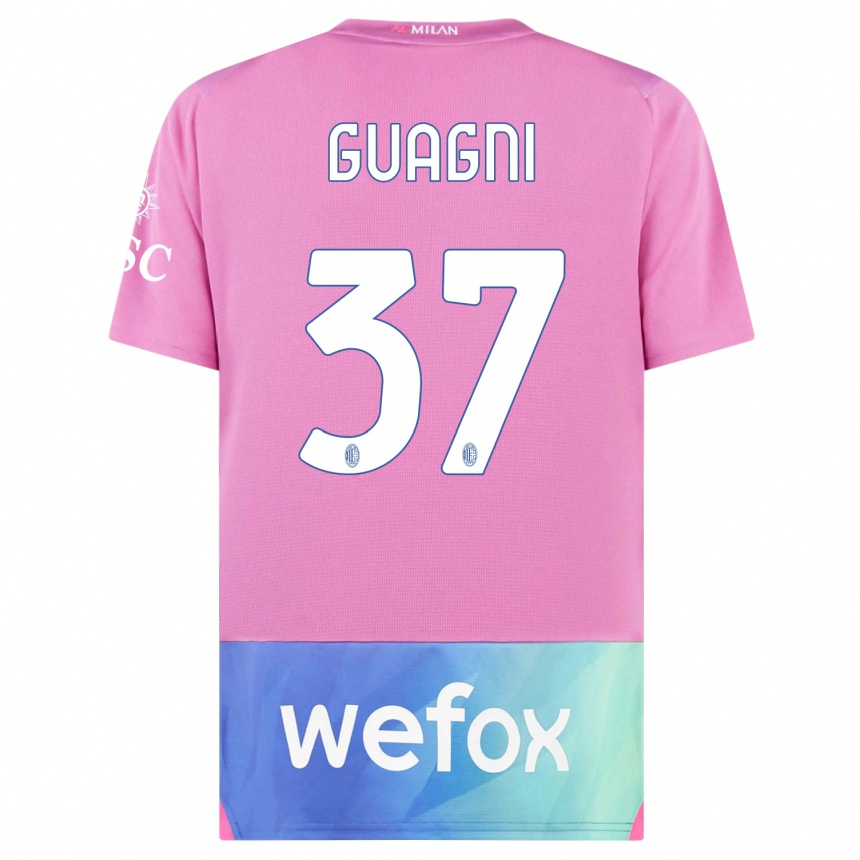 Niño Fútbol Camiseta Alia Guagni #37 Rosado Morado Equipación Tercera 2023/24 Perú