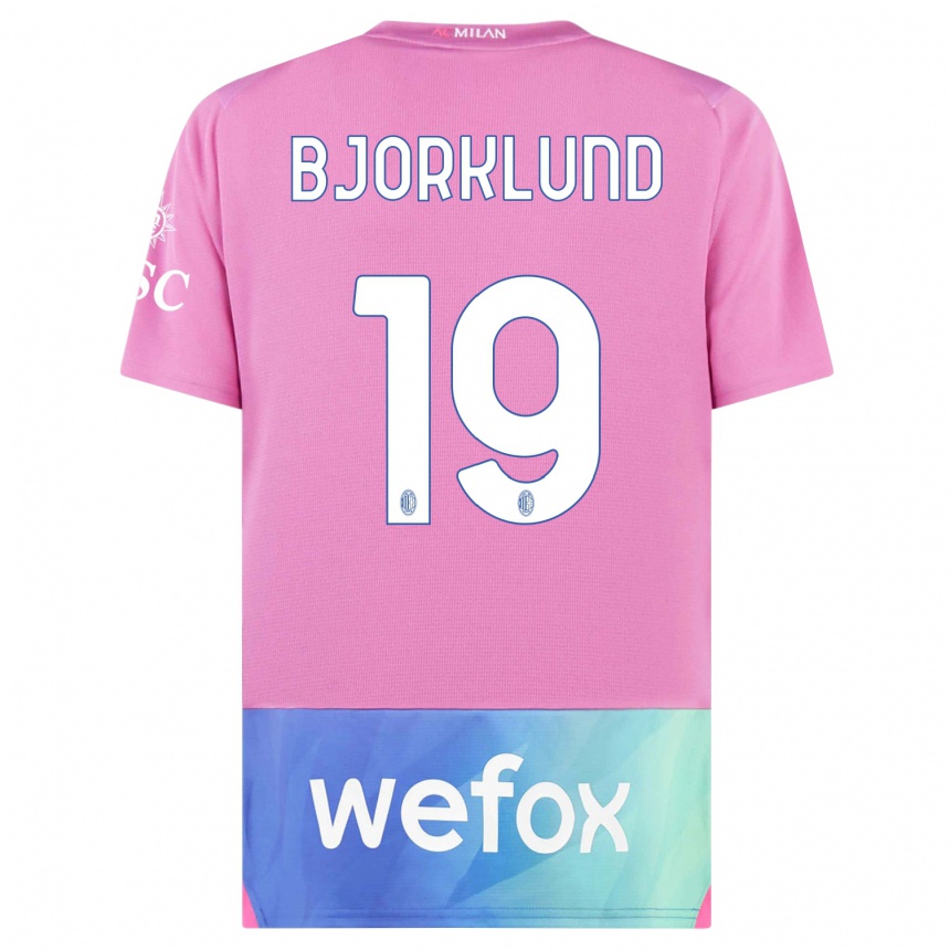 Niño Fútbol Camiseta Lukas Bjorklund #19 Rosado Morado Equipación Tercera 2023/24 Perú