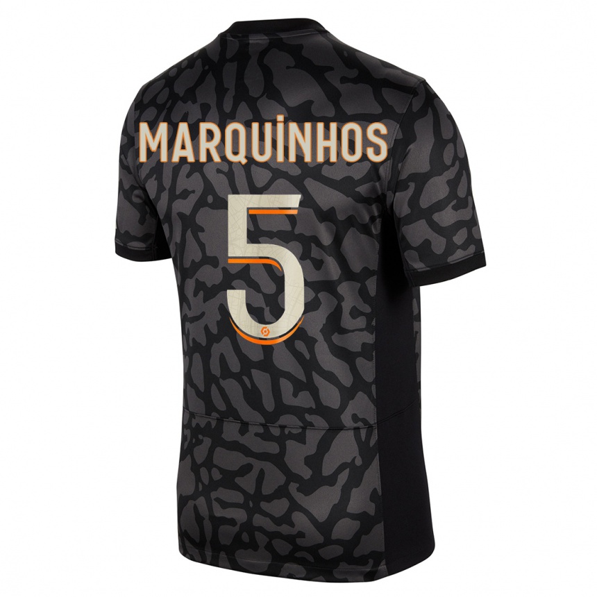 Niño Fútbol Camiseta Marquinhos #5 Negro Equipación Tercera 2023/24 Perú