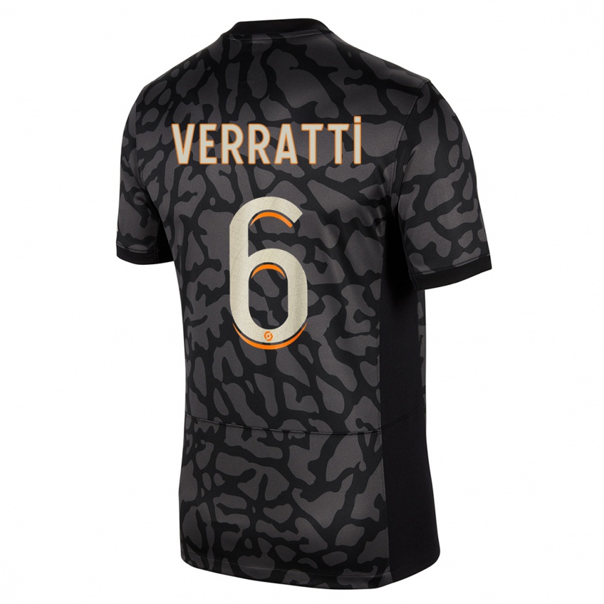 Niño Fútbol Camiseta Marco Verratti #6 Negro Equipación Tercera 2023/24 Perú