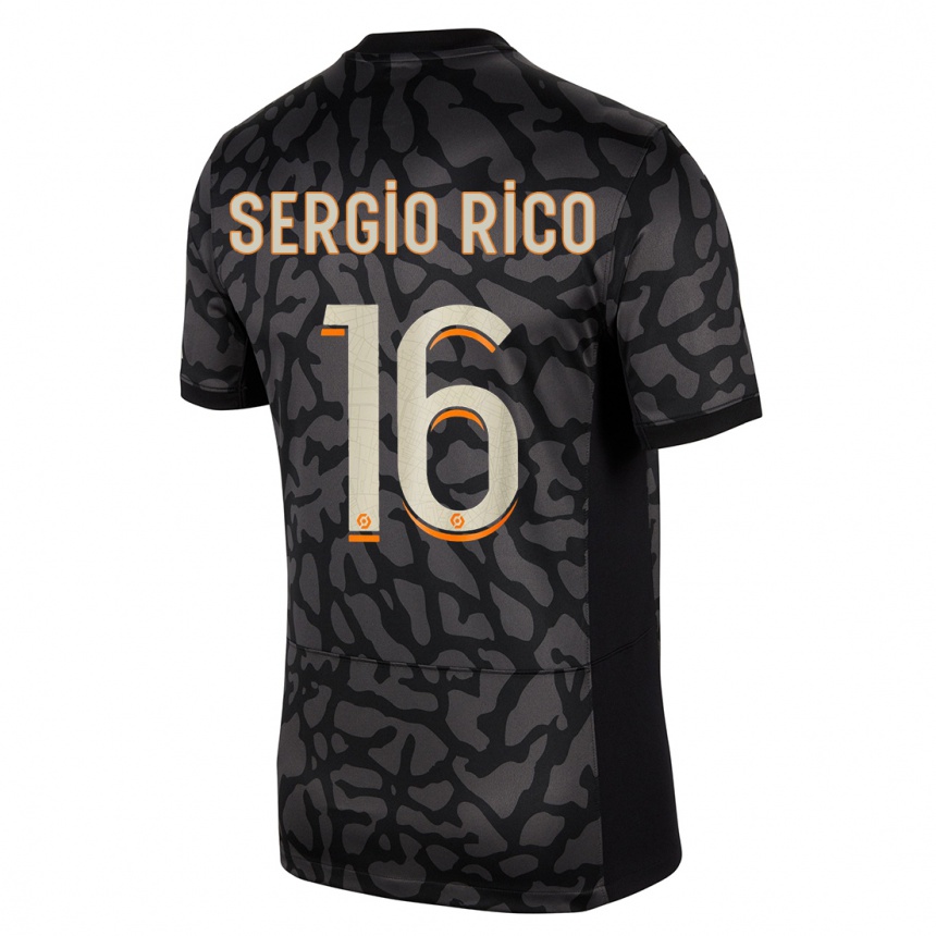 Niño Fútbol Camiseta Sergio Rico #16 Negro Equipación Tercera 2023/24 Perú